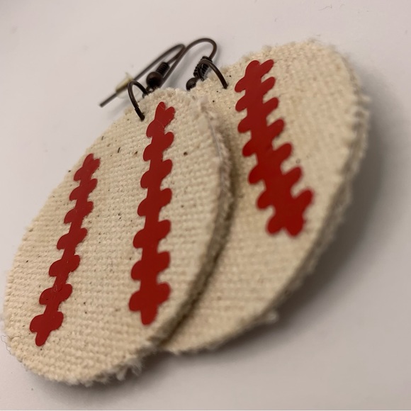 Handmade Canvas Baseball Earrings - Picture 3 of 4